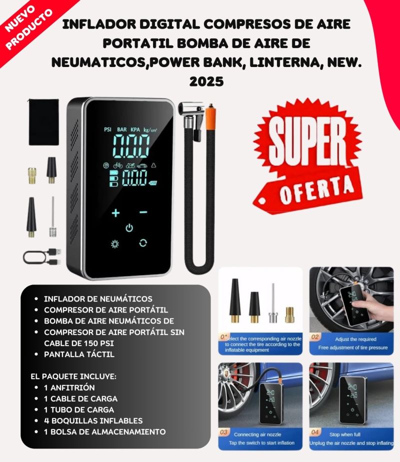 Comprar Compresor Aire Digital 4 En 1 Recargable en Electroshopy